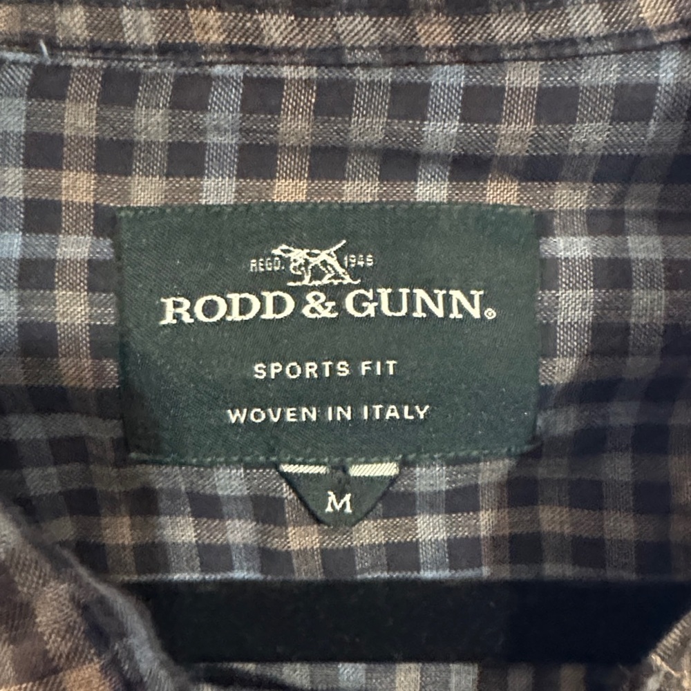 Rodd & Gunn Navy and Tan Lightweight Cotton Plaid Casual Shirt size medium - Picture 2 of 5